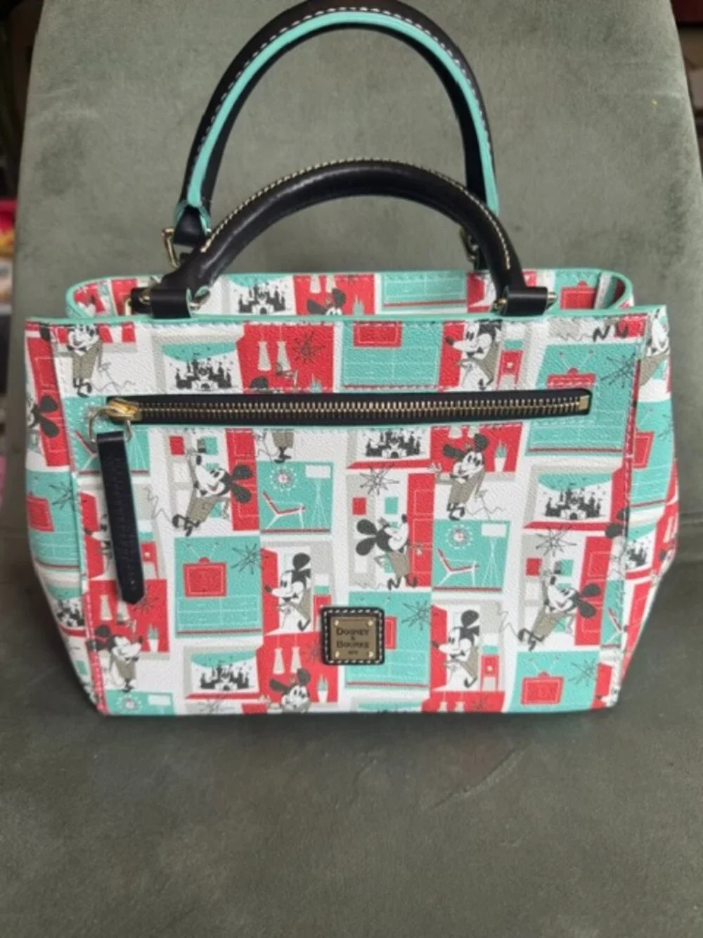 Disney Dooney & Bourke Mid-Century Mickey Satchel Bag Crossbody Teal B23MC1929